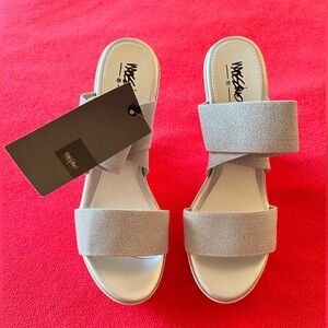 Mossimo Supply Co. Women’s Silver Metallic Elastic Strap Slide Wedge Sandals NWT